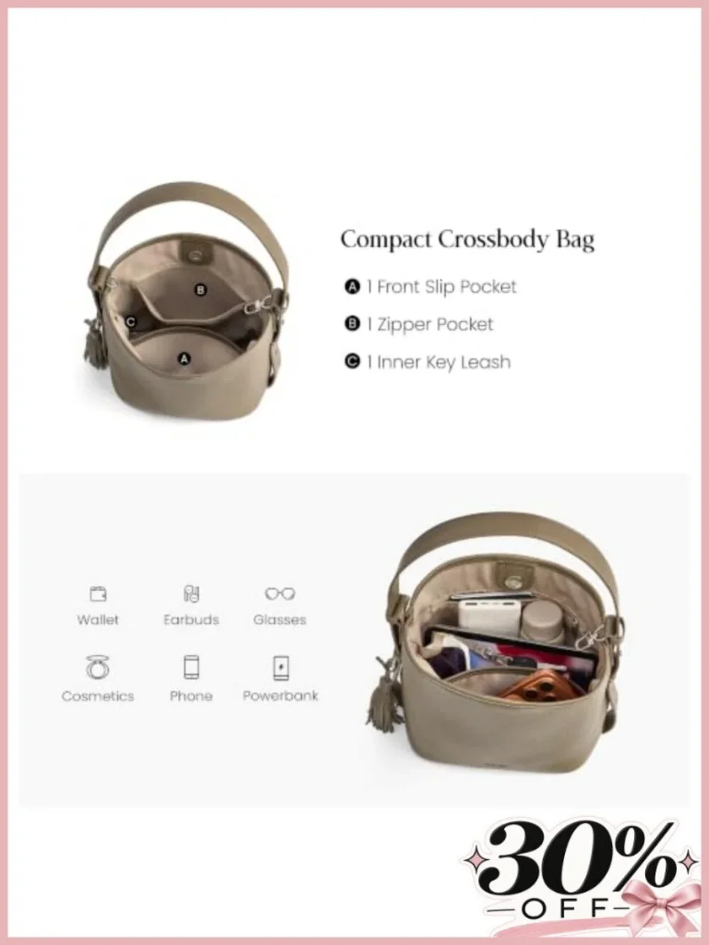 Genuine Leather Small Bucket Bag Crossbody Strap Shoulder Purse